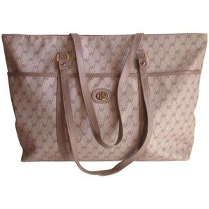 *AV Logo Design Taupe And Tan Coated Canvas Oversized Satchel Tote